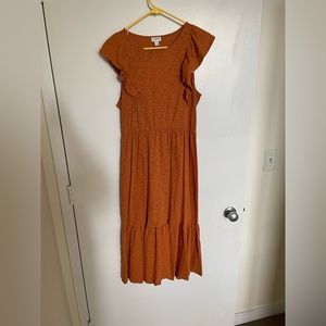 Orange J Crew Ruffle Sleeve Maxi Dress